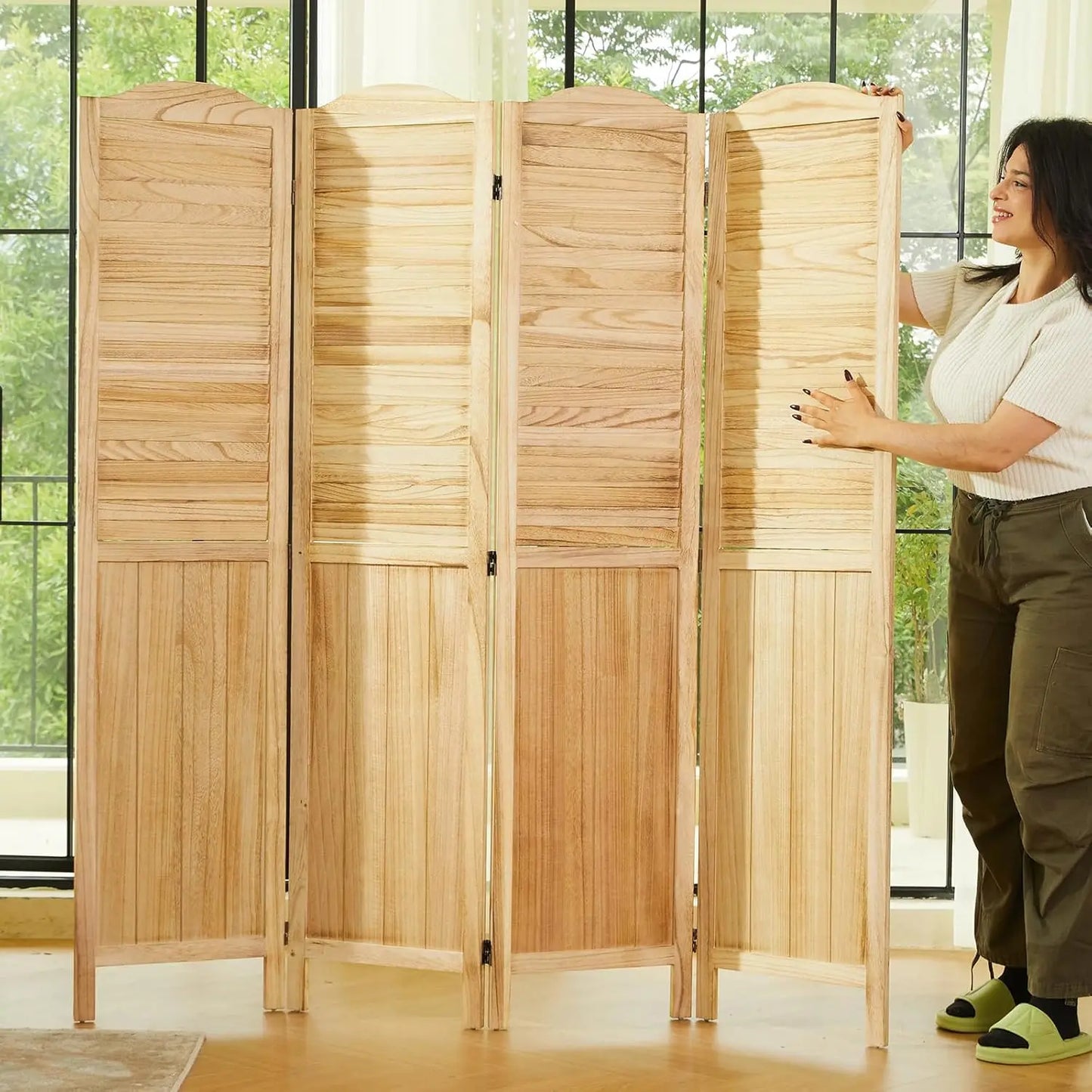 Room Dividers and Folding Privacy Screens, Wood Louvered Separators Divider Wall for Home Office Bedroom - 4, Customized