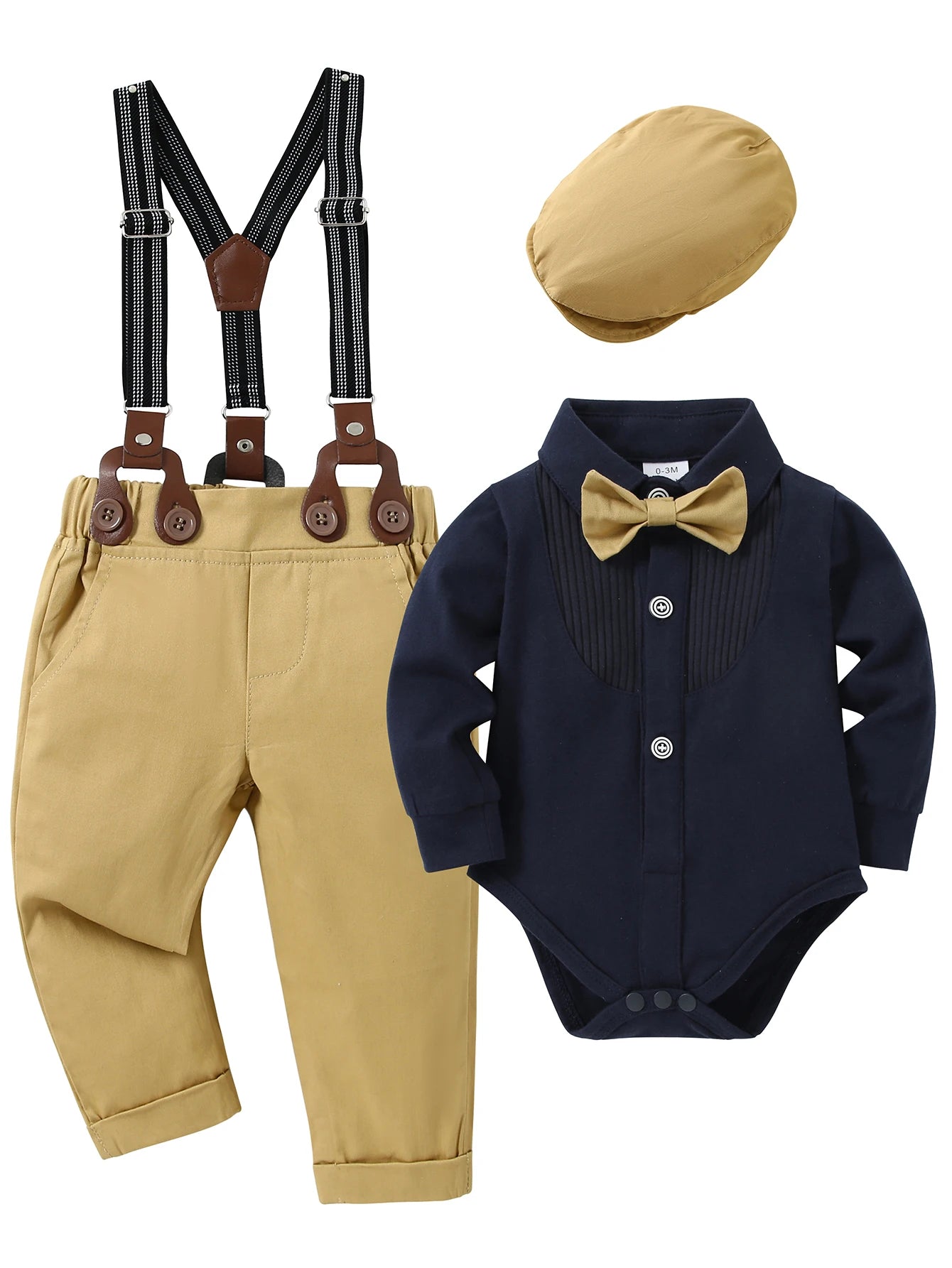 Baby Boy Clothes Wedding Outfit Suits,Infant toddler Boy Gentleman Set, Dress Shirt+Vest+Suspender Pants+Bowtie