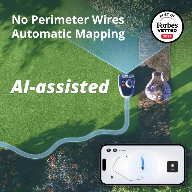 i105N Robot Lawn Mower Perimeter Wire Free 1/8 Acre RTK+Vision Robotic Lawnmower, AI-Assisted Mapping, Virtual Bo