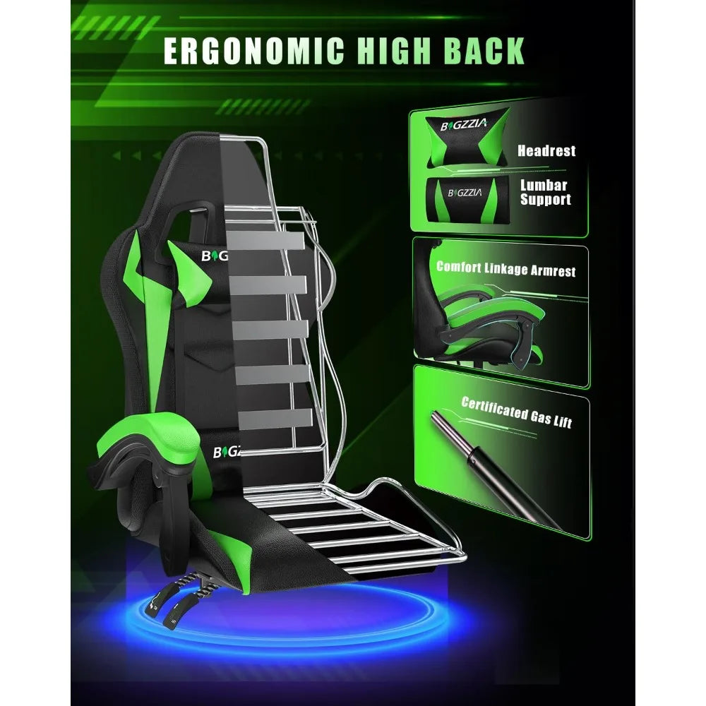 Gaming Chair with RGB LED Lights, High Back Ergonomic Computer Gamer Chair with Headrest and Lumbar Support, Racing Style Recli