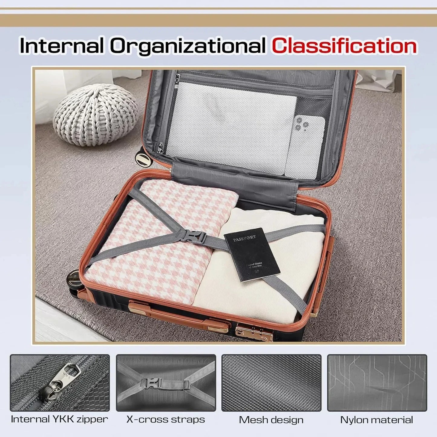 Joyway Luggage Sets, Expandable Hard Shell Suitcase Set,TSA Lock, Spinner Wheels, Leather Travel Tote Bag and Small Cosmetic Bag