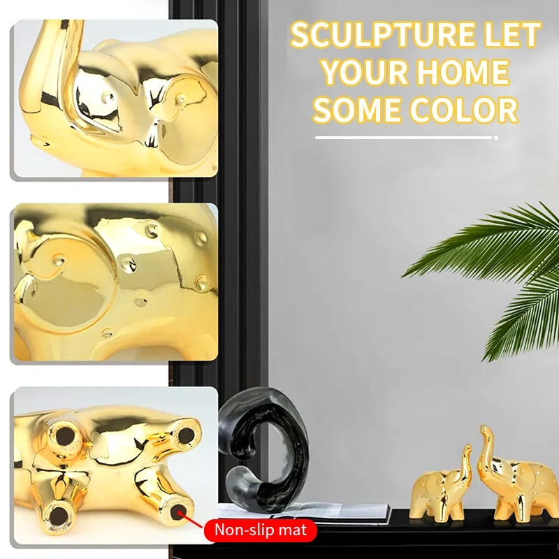A Pair Elephant Statue Ceramic Animal Sculpture Craft Home Office Desktop Decor Wealth Lucky Statue Christmas Mother's Day gift