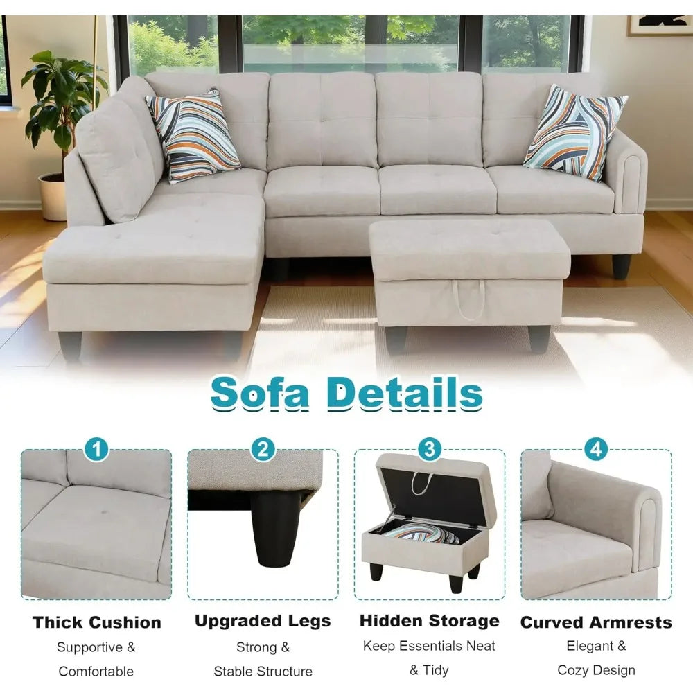 Oversized Sectional Couch, L Shaped Couch with Storage Ottoman, Modern Modular Sofa with Deep Seat, Sectional Couches for Living