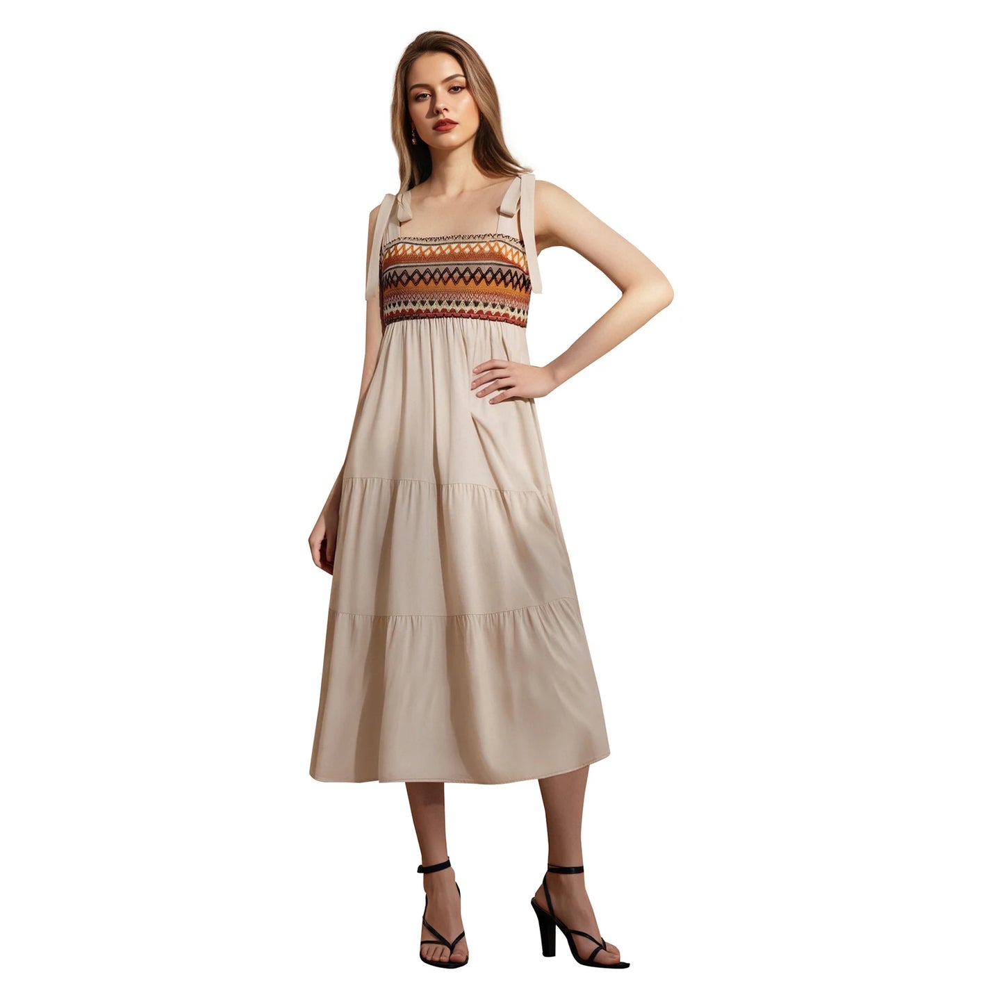 Bohemian Floral Print Off-Shoulder Maxi Dress with Ruffle Hem and Tie Waist Detail for Women Summer Beach Party