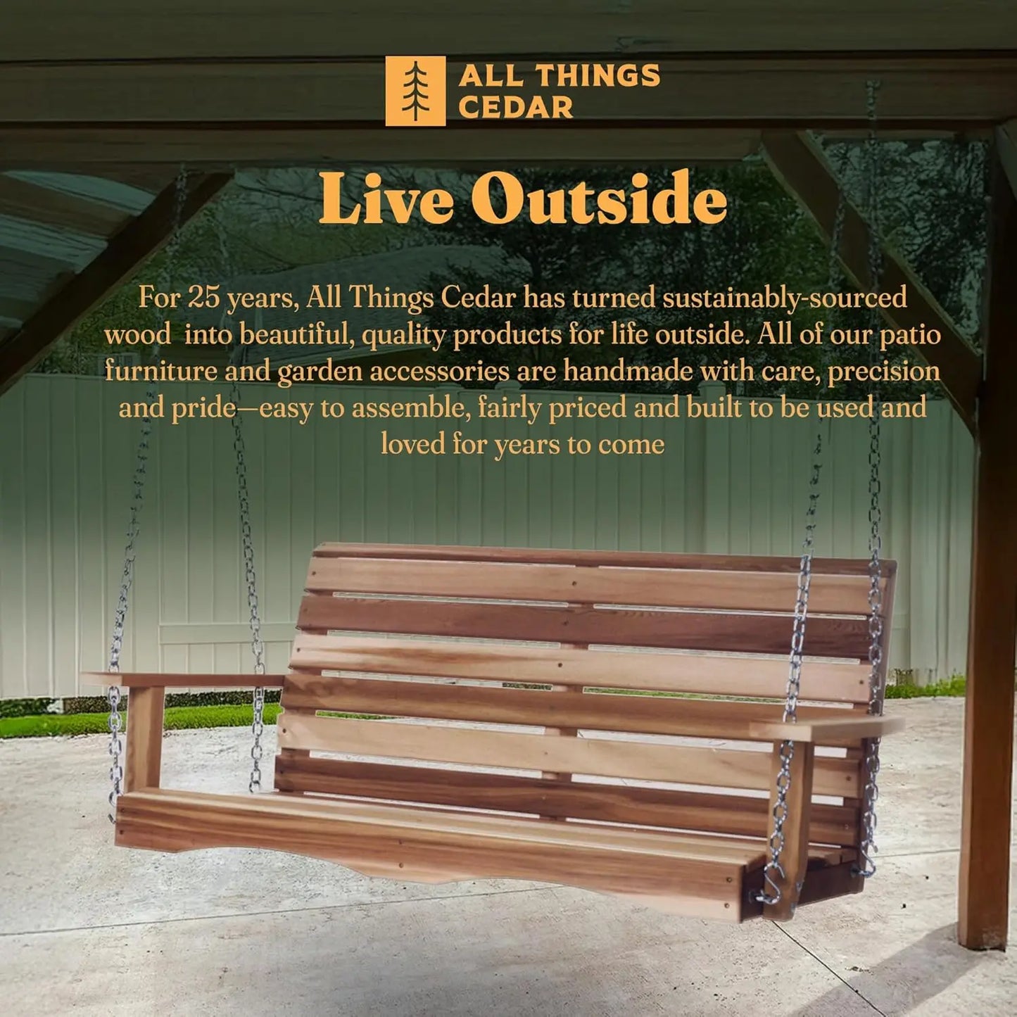 Wooden Porch Swing, Outdoor Patio Furniture, 4 Foot, Natural