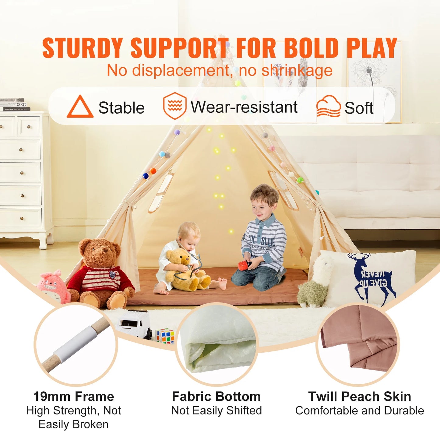 SucceBuy Kids Play Tent Teepee Tent for Kids 1-5 Years Old Tent for Kids with Windows for Indoor and Outdoor Toddler Tent