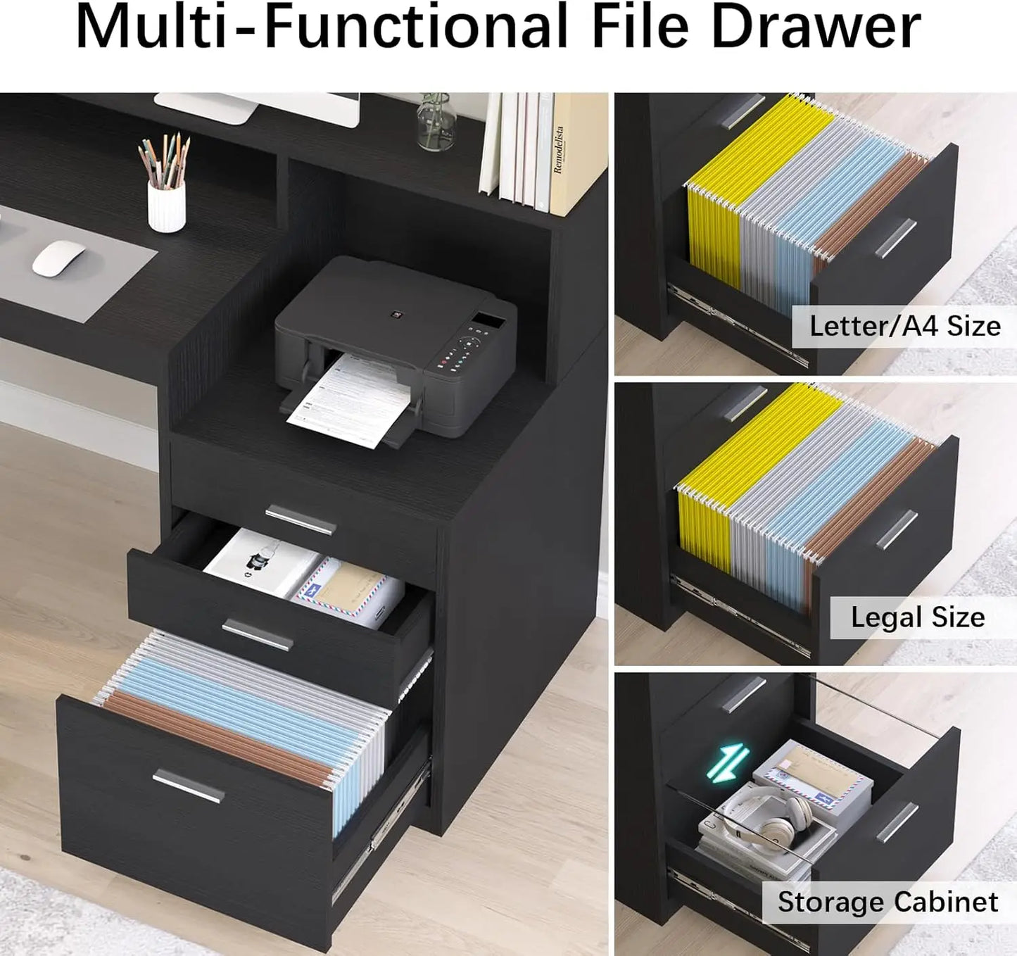 Computer Desk with 3 Drawer & Storage Shelves, Home Office Desk with File Drawer & Cabinet, Writing Study