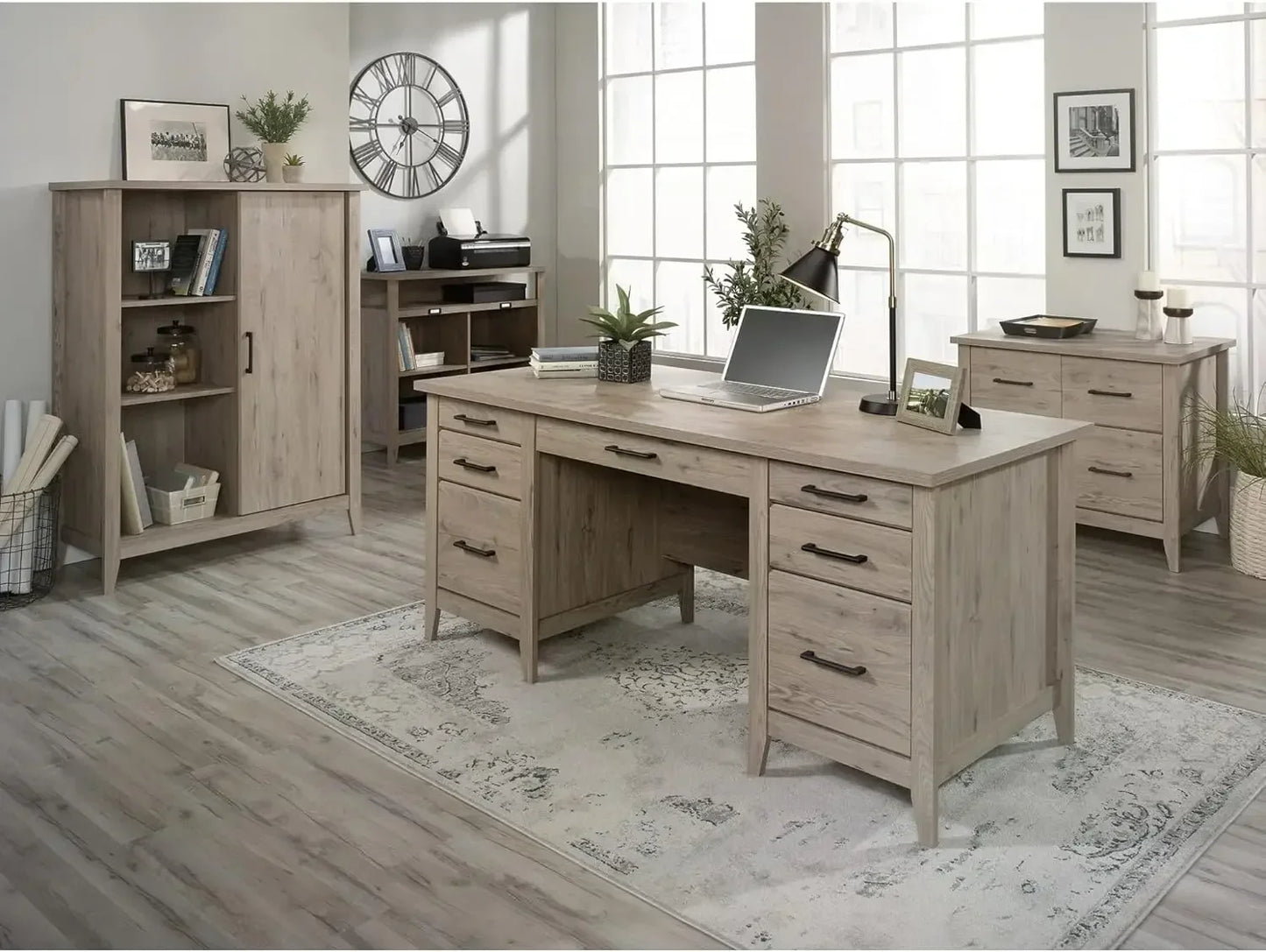 Summit Station 66"W Executive Computer Desk, Laurel Oak