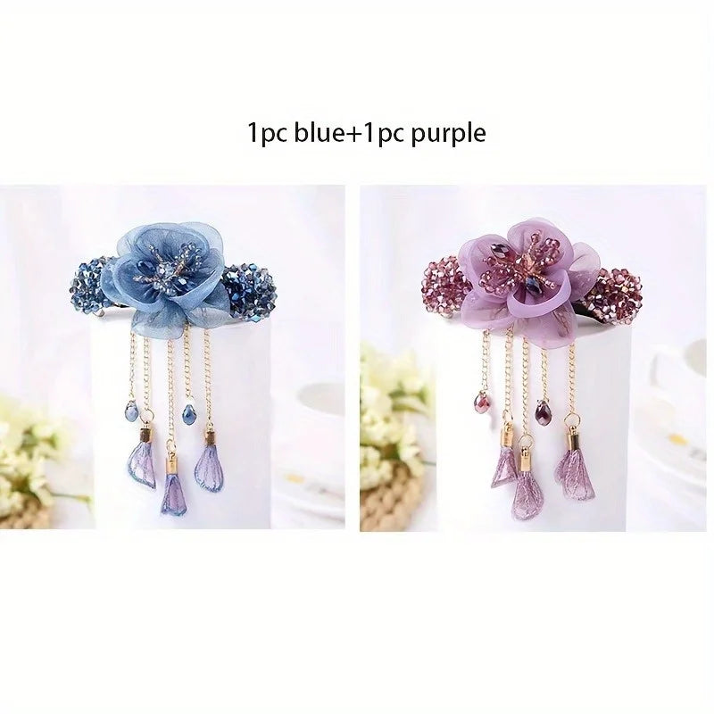 2pcs/ set, a classical and elegant fringed hairpin with flower hairpin, a simple and exquisite lace hairpin in a retro style, ha