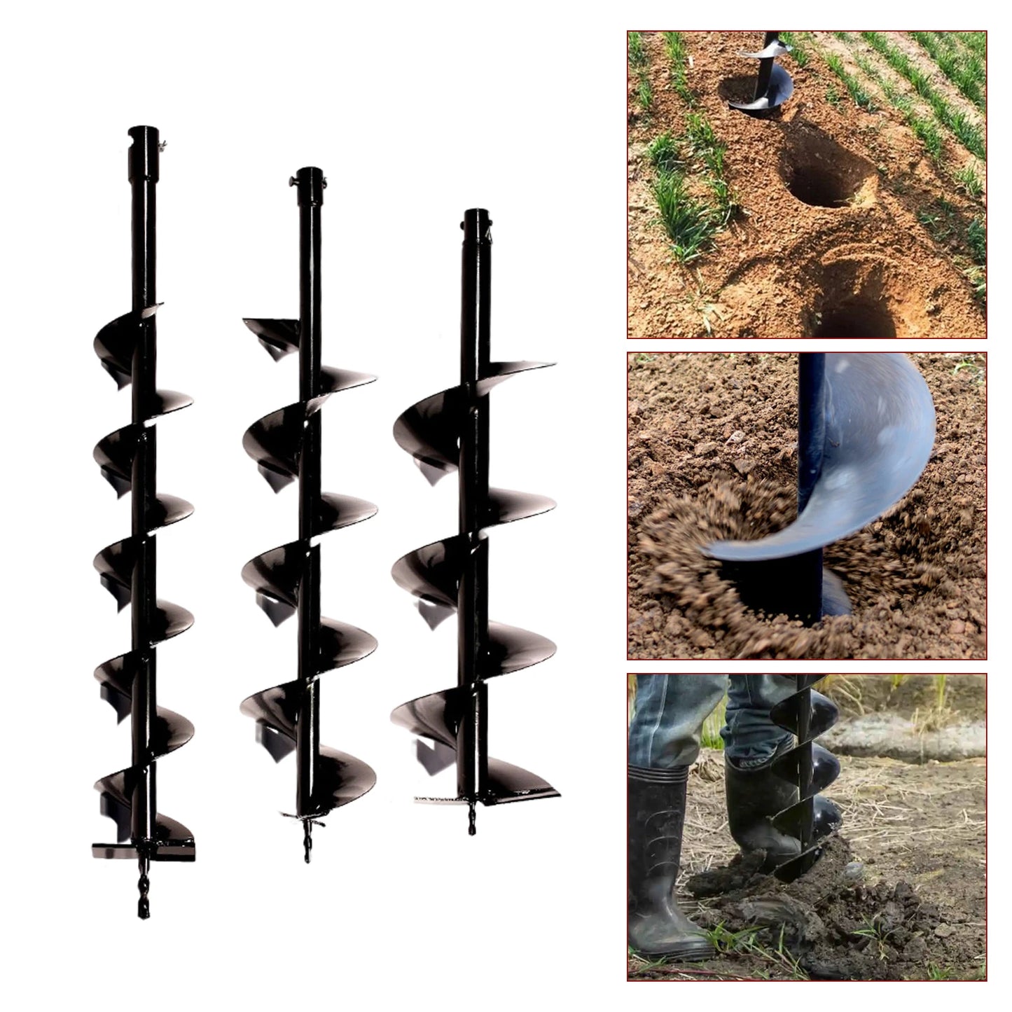 2cc 2-Stroke Petrol Earth Auger Post Hole Borer Ground Drill + 3 Auger Bits