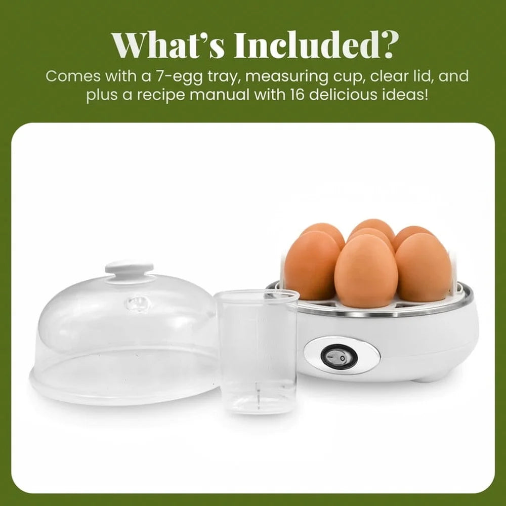Rapid Egg Cooker 7 Egg Capacity Automatic Shut Off Built In Timer Dishwasher Safe Measuring Cup Soft Medium Hard Boiled Eggs