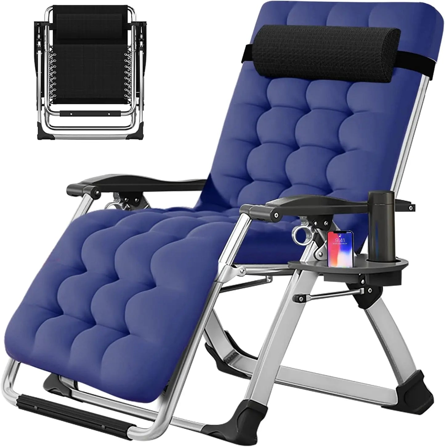 Zero Gravity Chair, Reclining Lounge Chair with Removable Cushion & Tray for Indoor and Outdoor, Patio Recliner Folding Reclinin