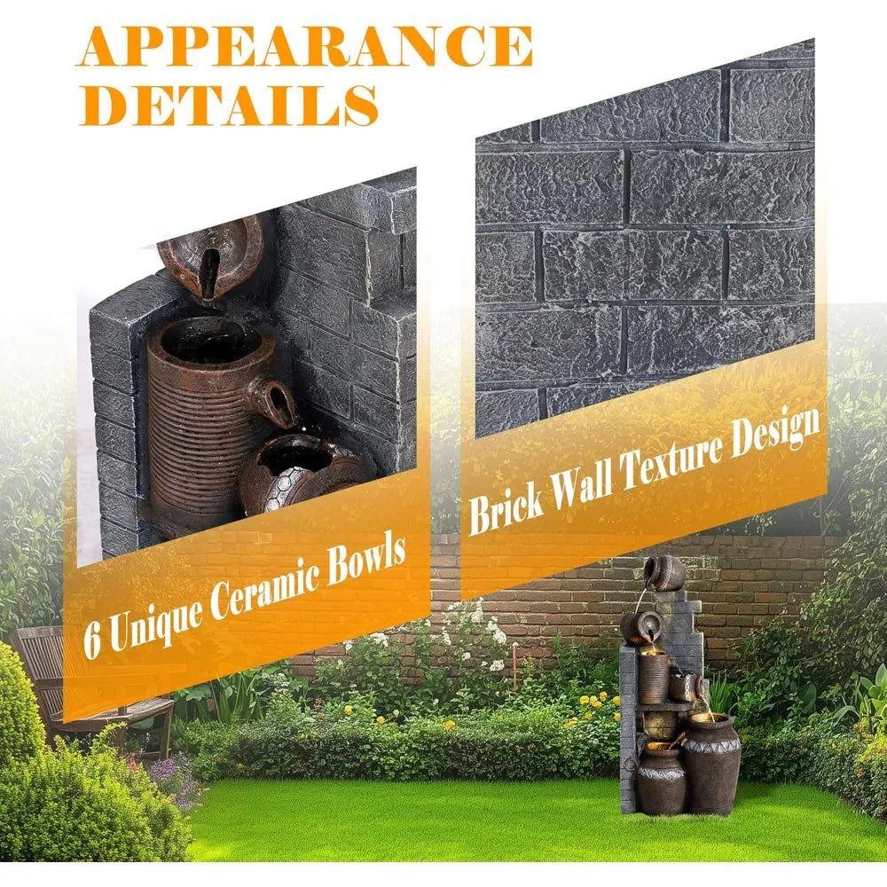 39.3" H Floor-Standing Cascading Garden Fountains, 6-Tiers Indoor/Outdoor Water Fountain with LED,Outdoor Water Fountain