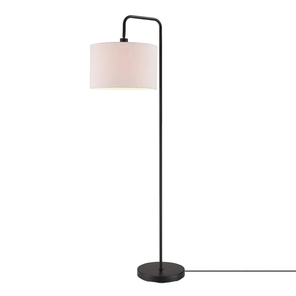58 Inch Matte Black Floor Lamp with White Linen Shade Minimalist Design Adjustable Head Perfect Living Room Bedroom Decor