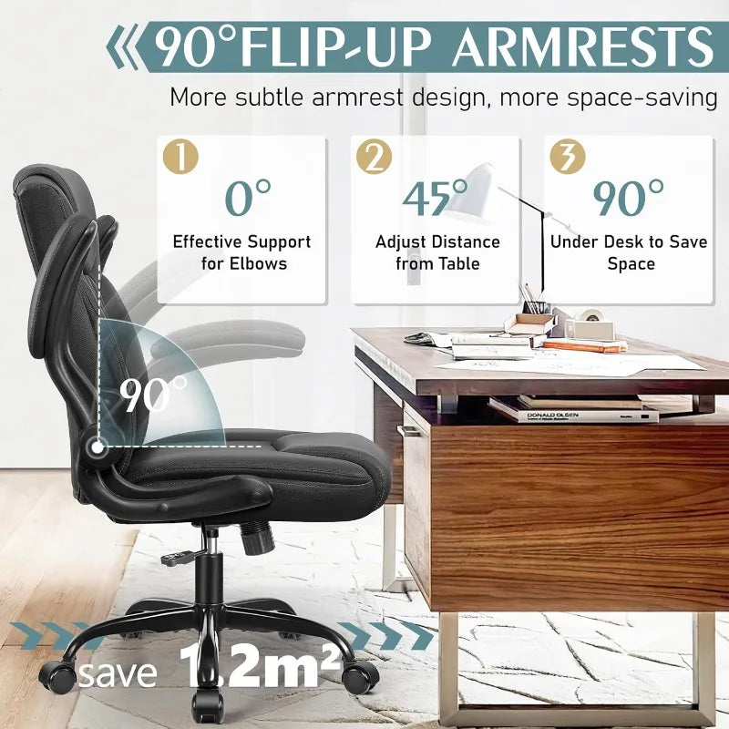 Leather Office Chair, PU Home Computer Desk Chairs Ergonomic Back Support,Small Gmaing Chair Wheels Adjustable Armrests