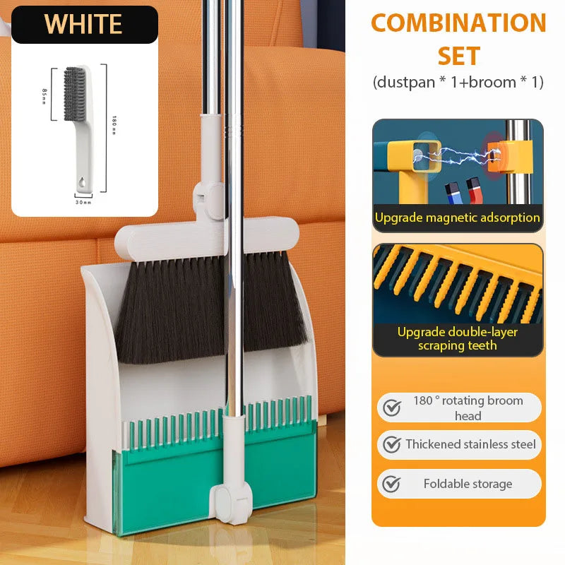 Foldable Broom Dustpan Set Upright Dust Pan Floor Brush Set 180 Degree Rotation Dustless Floor Soft Brush Home Cleaning Products