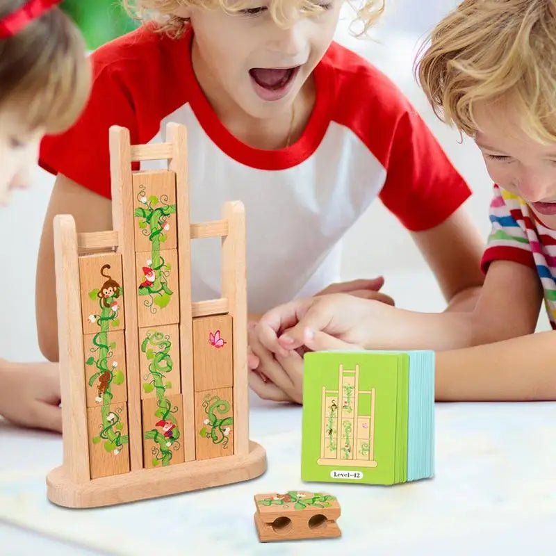 Building Blocks Puzzles Toy Colorful Jigsaw Puzzles Set With Cards Wooden Kids Travel Games Preschool Educational Activity For