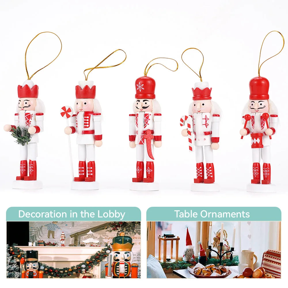 12cm Nutcracker Walnut Soldier Doll Puppet Pendant Five Piece Set Christmas Pendant Decoration Model Home Desktop Decorations