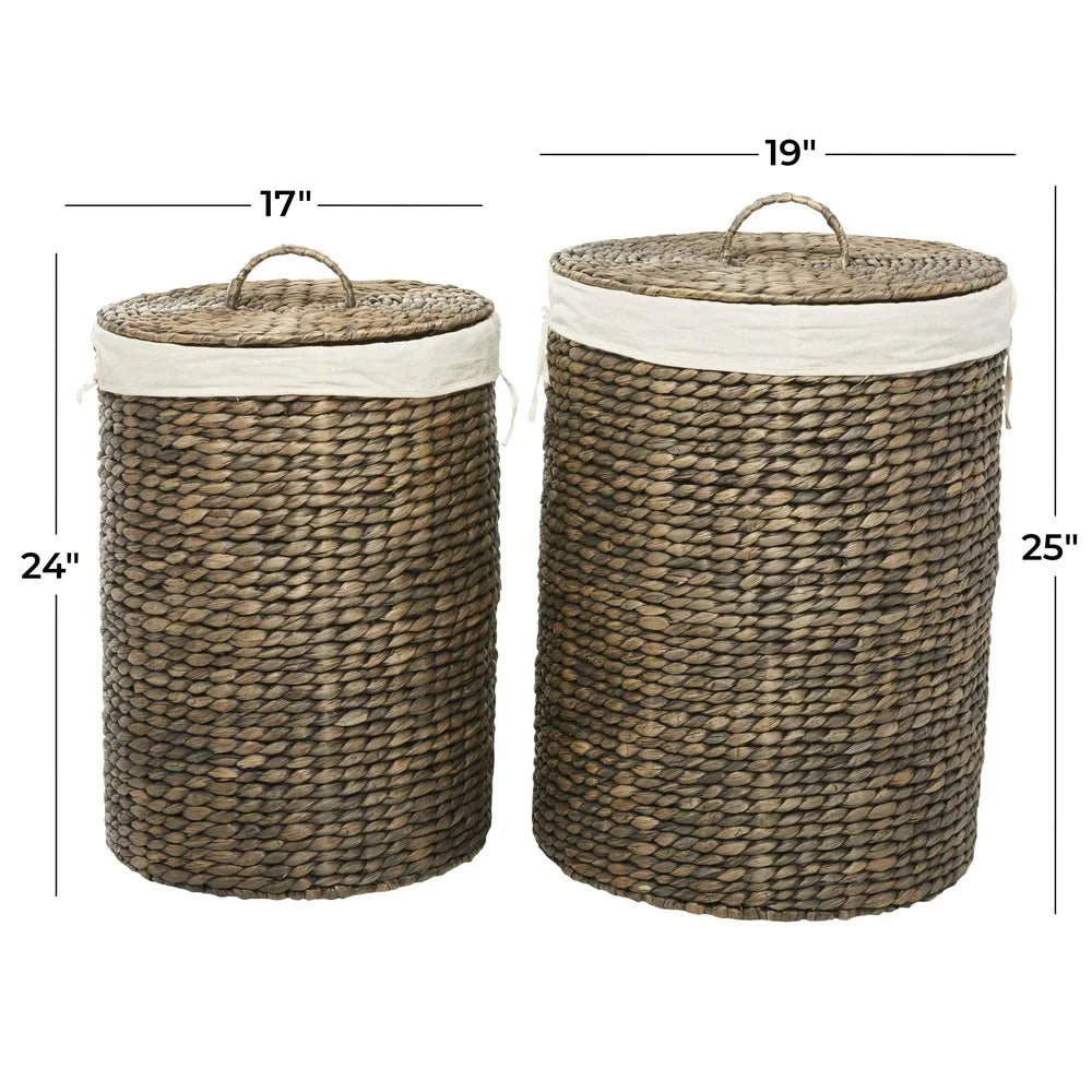 Handmade Seagrass Storage Basket Set 2PCS Round Baskets with Liner and Lid Decorative Organizing Bins Home Indoor Use