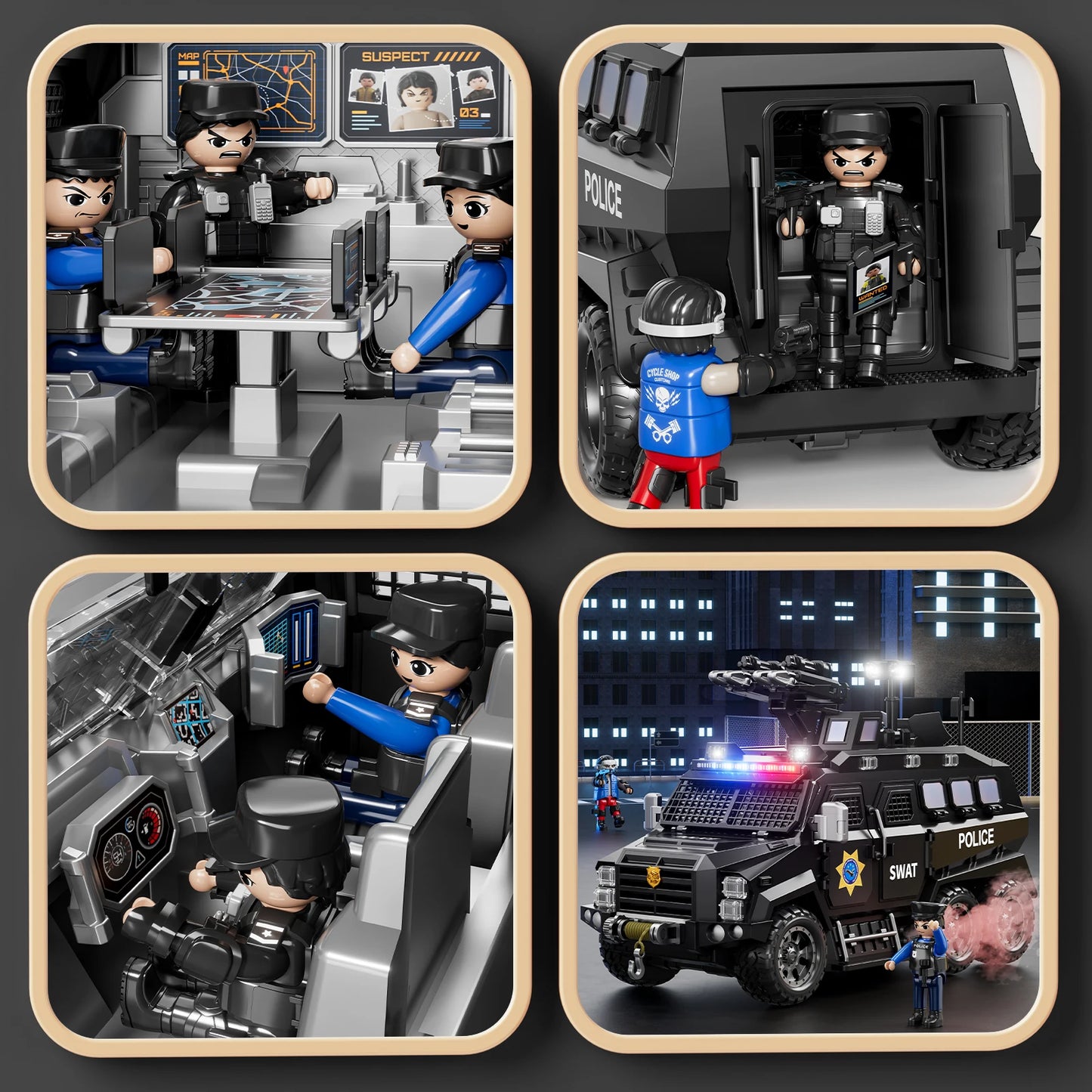 Police Sword Toothed Tiger Explosion Proof Cars Childrens Toys Black Armored Off-Road Vehicles Car Model Sound Light Toys Gifts