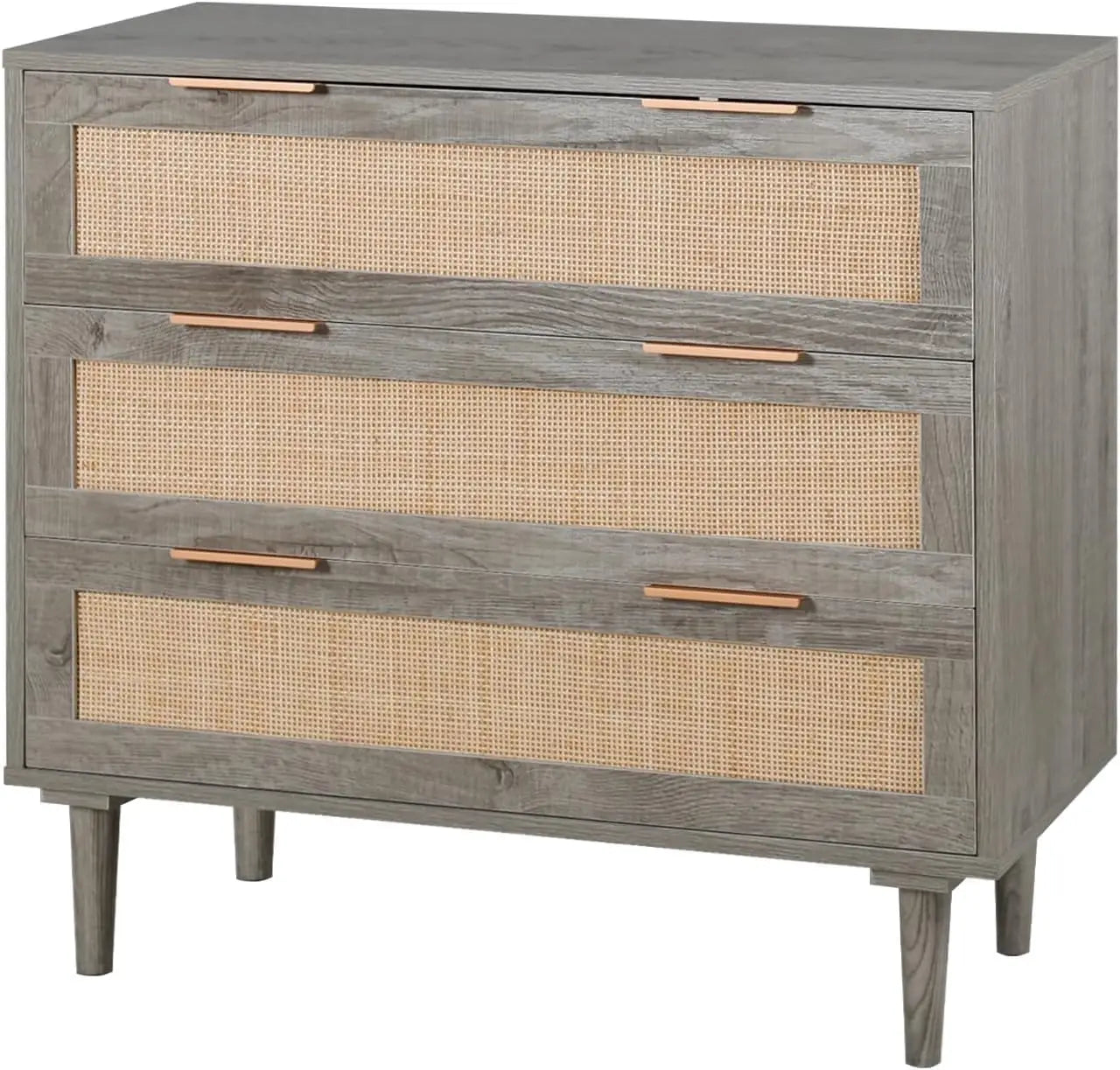 Large 3-Drawer Rattan Nightstand—Modern Wood Bedside Table for Queen & King Bedrooms