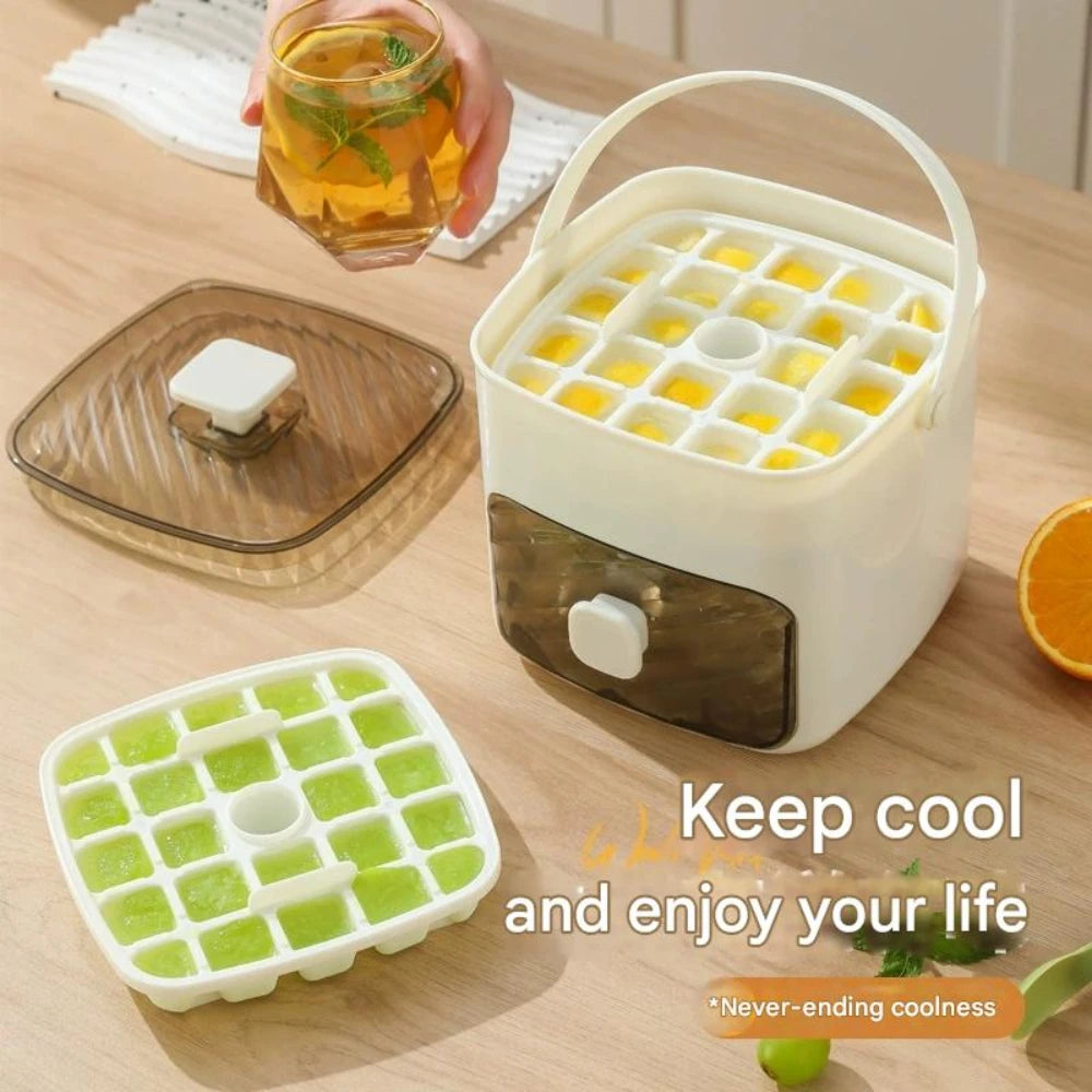 Large Capacity Ice Cube Maker with Double Layer Design, Easy-Press Lid & Plastic Tray - Makes 48 Cubes for Whiskey, Cocktails &