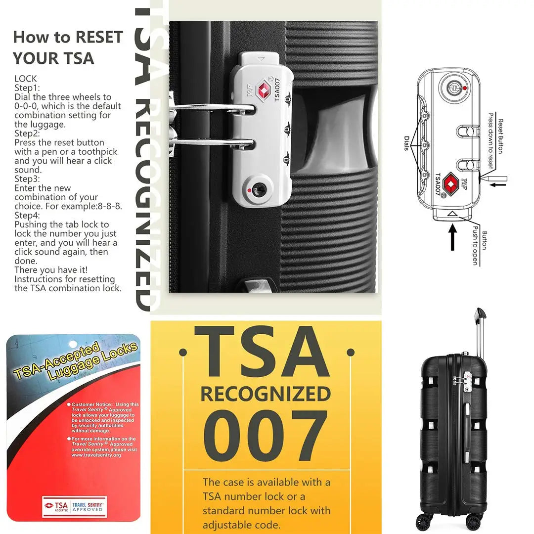 Kono 24 inch Medium Check in Luggage 66L TSA Lock Lightweight Polypropylene Hard Shell Suitcase