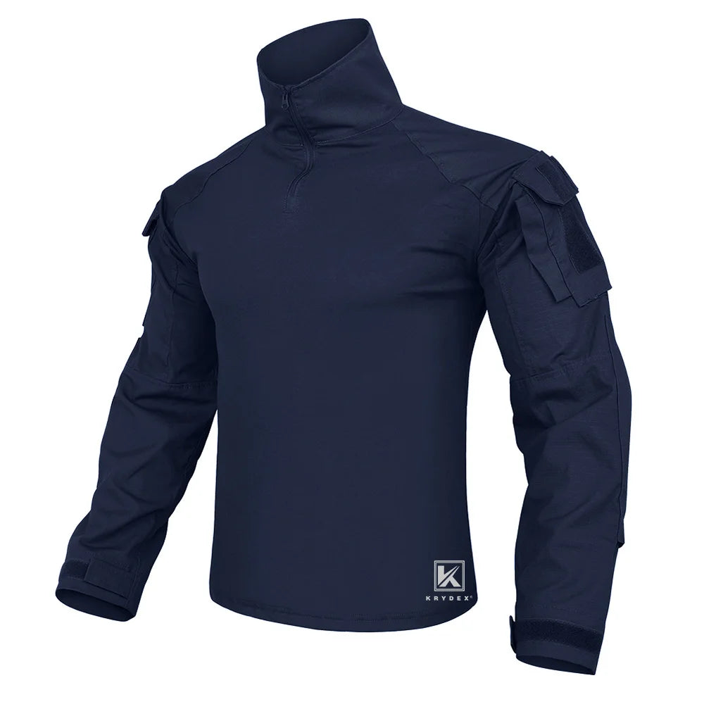 KRYDEX Combat Shirt with Elbow Pads For Hunting Outdoor Tops Tactical Clothes MC Tiger Stripes Shirts
