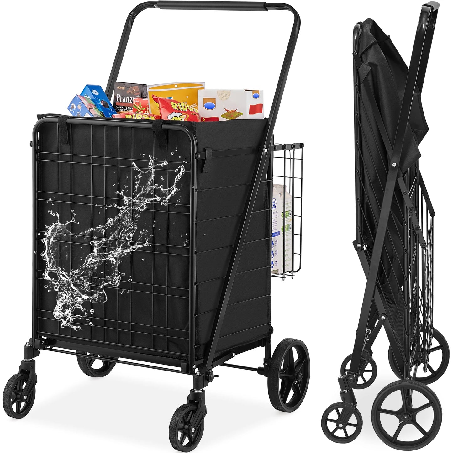 SucceBuy Folding Shopping Cart w/ Removable Waterproof Liner 330LBS Capacity Jumbo Grocery Cart Heavy Duty Utility for Shopping