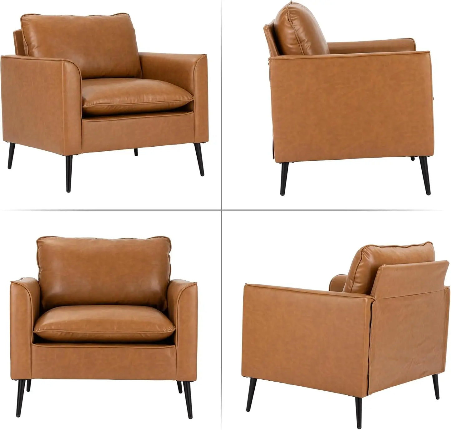Leather Chair Set of 2, Oversized Armchair for Living Room, Mid-Century Accent Reading Chair for Bedroom Comfy, Single Sofa