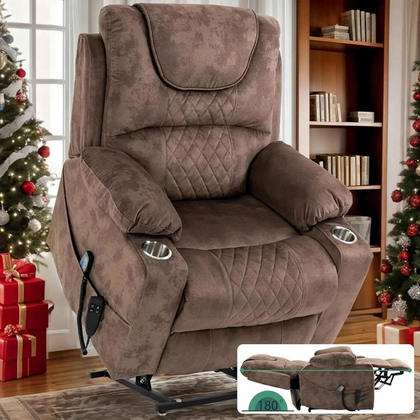 Power Lift Chair for Elderly 9968Pro, Lay Flat Recliner with Massage, Dual OKIN Motors, Remote Control, Breathable Leather,