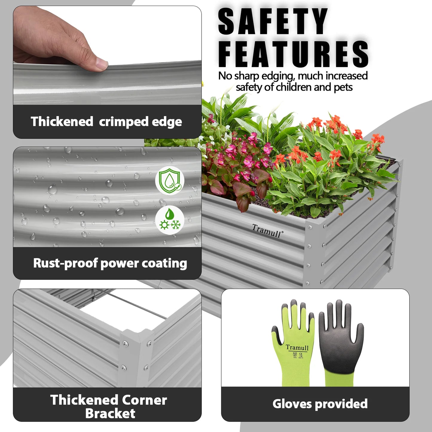 8x3x2FT Galvanized Raised Garden Bed Kit Rectangular Metal Planter Box Outdoor Planter Raised Beds for Vegetables Flowers Herbs