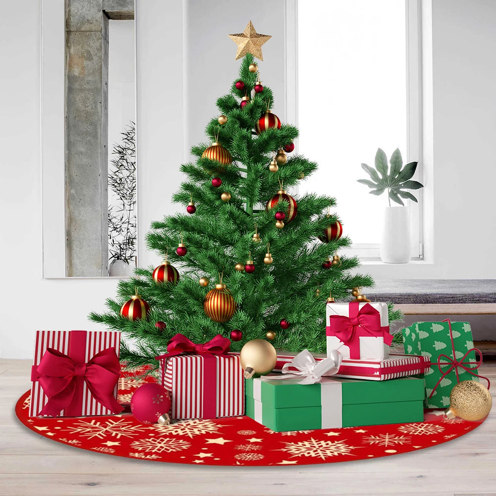 35.4inch Christmas Tree Skirts Snowflake Pattern Red Xmas Tree Mat Christmas Tree Decoration Merry Christmas Decoaration