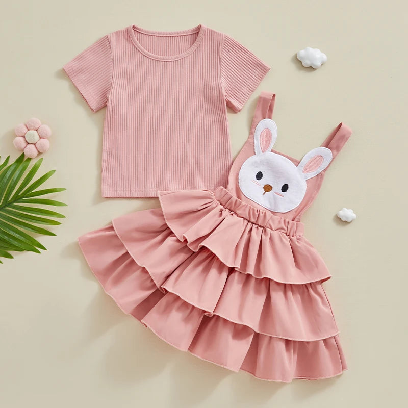 Girls Summer Outfit Sleeveless Floral Print Top with Denim Overall Dress Set for Kids 2-Piece Cute Outfit
