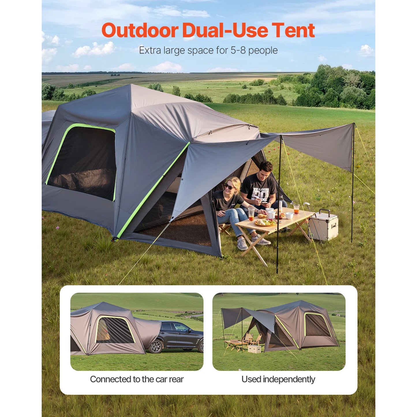 VEVOR SUV Tent for Camping Waterproof PU2000mm Spacious Double Layer Design SUV Camping Tent with Shade Awning and Mesh Windows