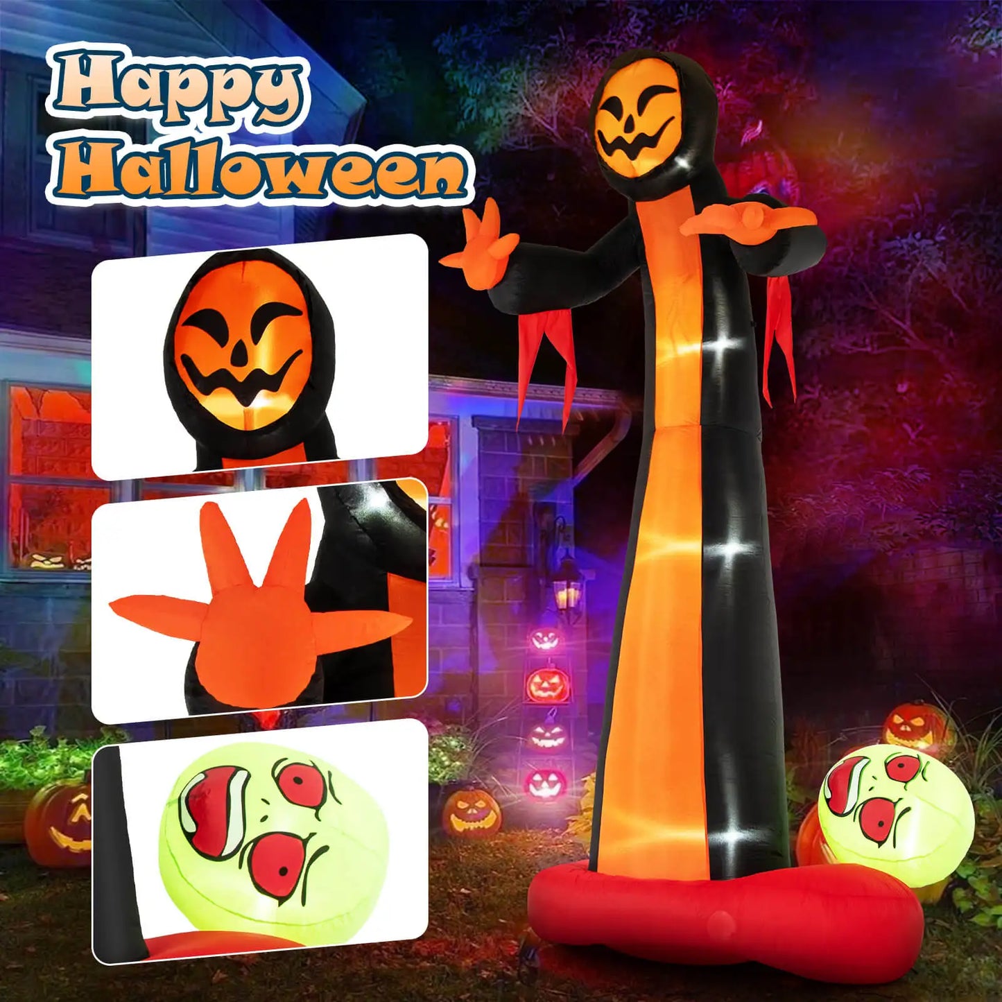 12 FT Inflatable Grim Reaper Ghost Large Halloween Inflatables w/ Scary Skull