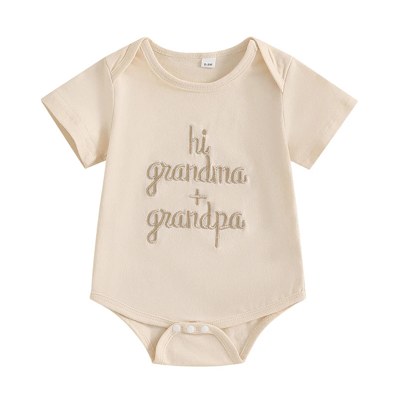 Adorable Infant Unisex Jumpsuit with Alphabet Embroidery and Short Sleeves Stylish Baby Outfit for Warm Weather