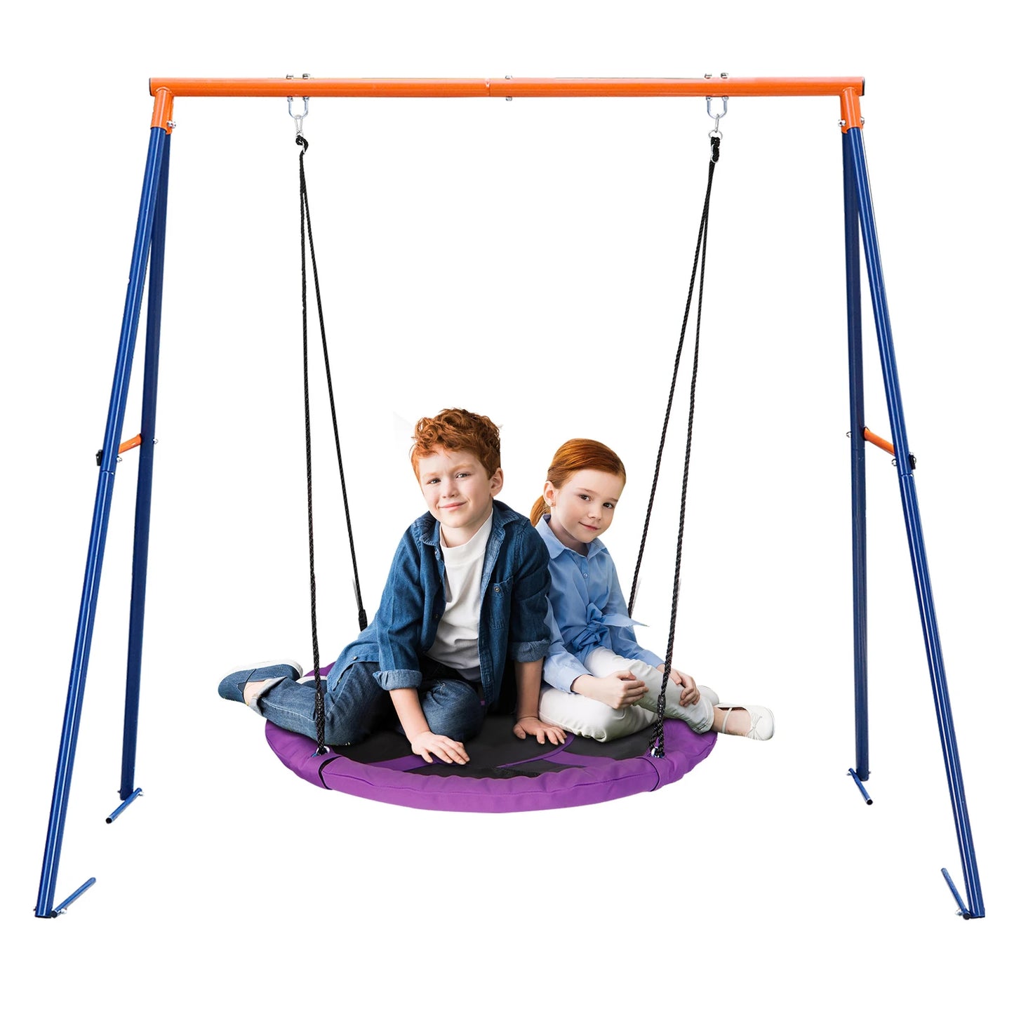 40'' Purple Saucer Tree Swing Set + A-Frame Heavy Duty Metal Swing Stand 220lbs