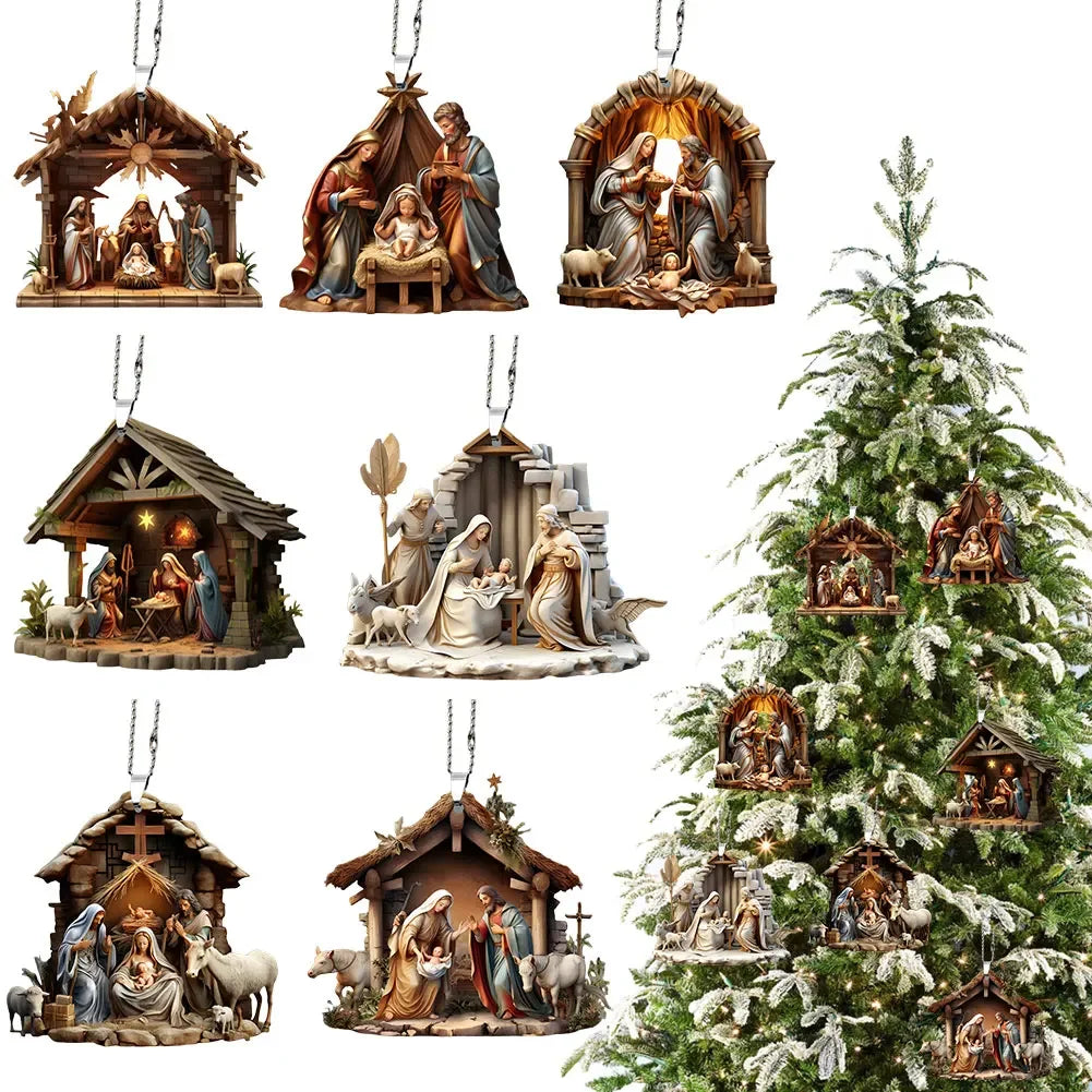 Nativity Scene Hanging Ornaments The Birth Of Jesus Decor Double Sided Car Rearview Mirror Pendants for Car Interior Decor