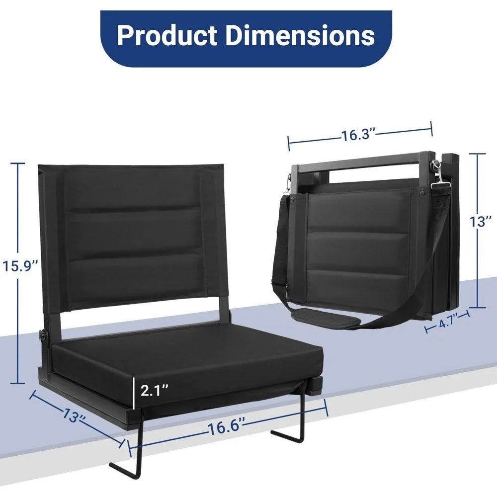 Stadium Seats for Bleachers with Back Support, Portable Bleacher Seats with Thick Padded Cushion and Shoulder Strap