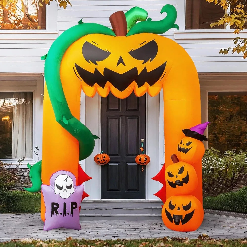 11FT Halloween Inflatable Pumpkin Archway Decor, Pumpkin Inflatable Yard Decoration with LED Lights, Blow Up Inflatables Archwa