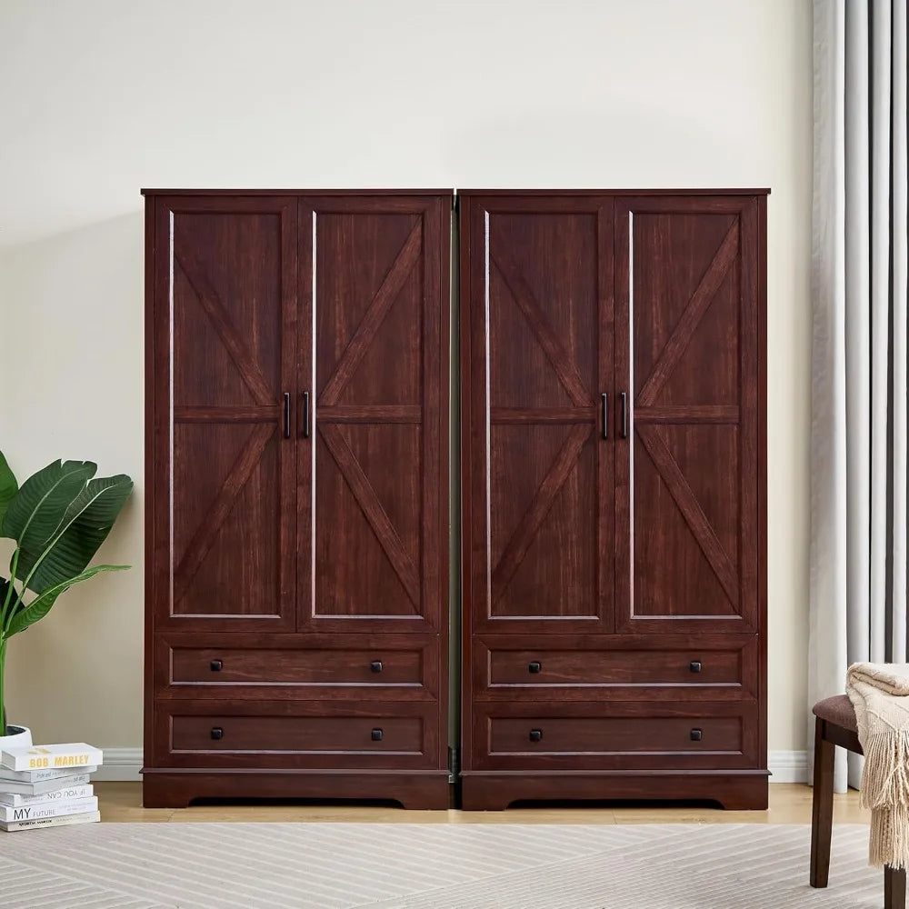 Wardrobe with 2 Drawer, 71 Inches Tall Armoire Wood Wardrobe with Multiple Storage for Bedroom, Living Room, Hallway