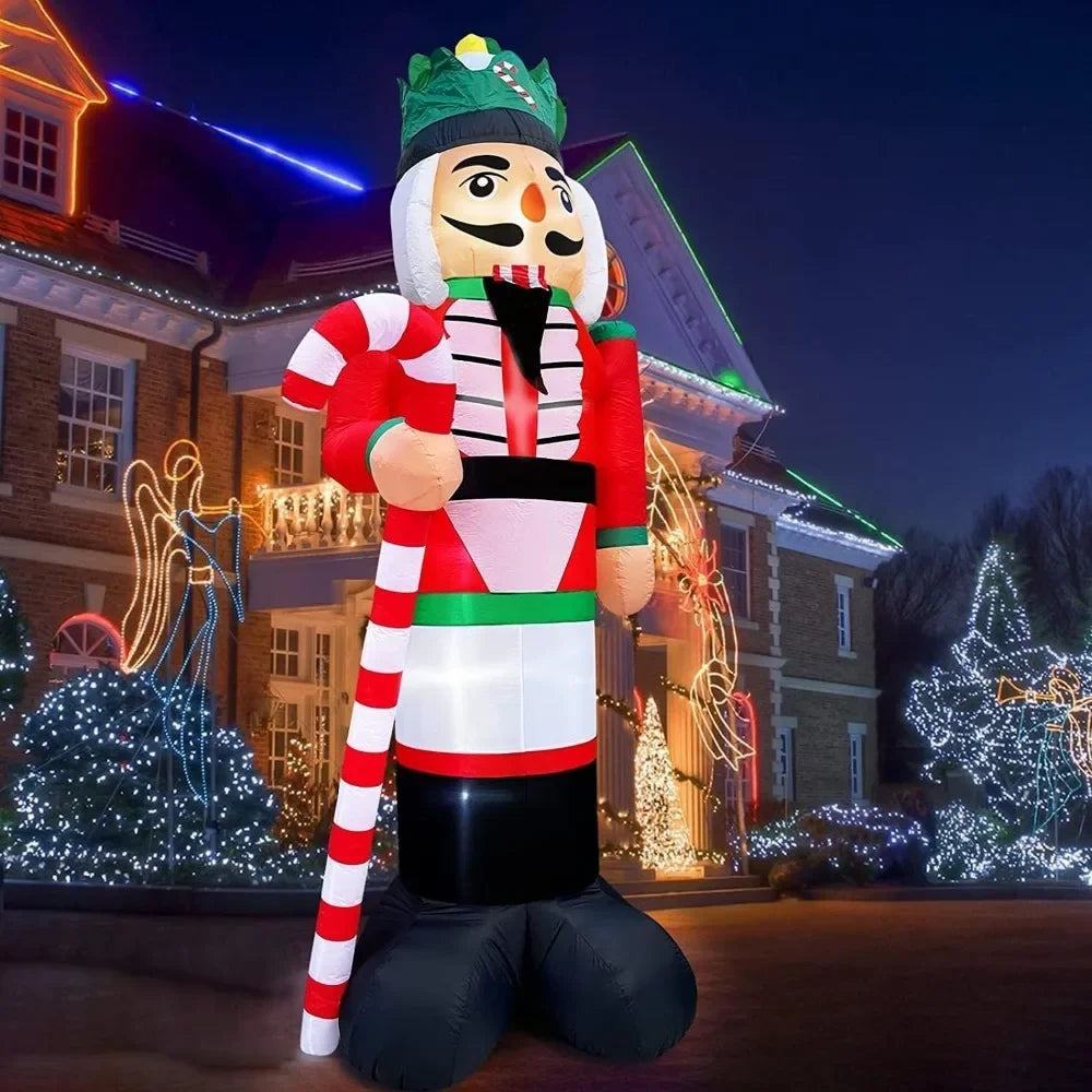 12 Foot Giant Christmas Inflatables Nutcracker Decoration Outdoor Blow Up Candy Cane Christmas Decoration with Build-in LED