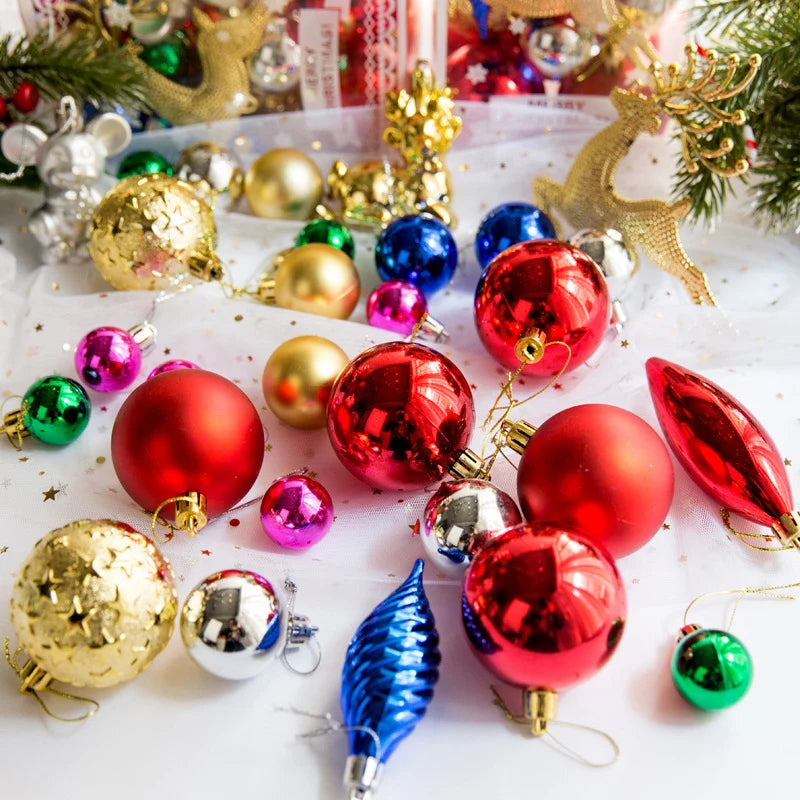 30pcs/set Hanging Christmas Glitter Ball Ornament Christmas Tree Pendant Decoration Xmas Deer Pink Gold Blue Navidad Party Decor