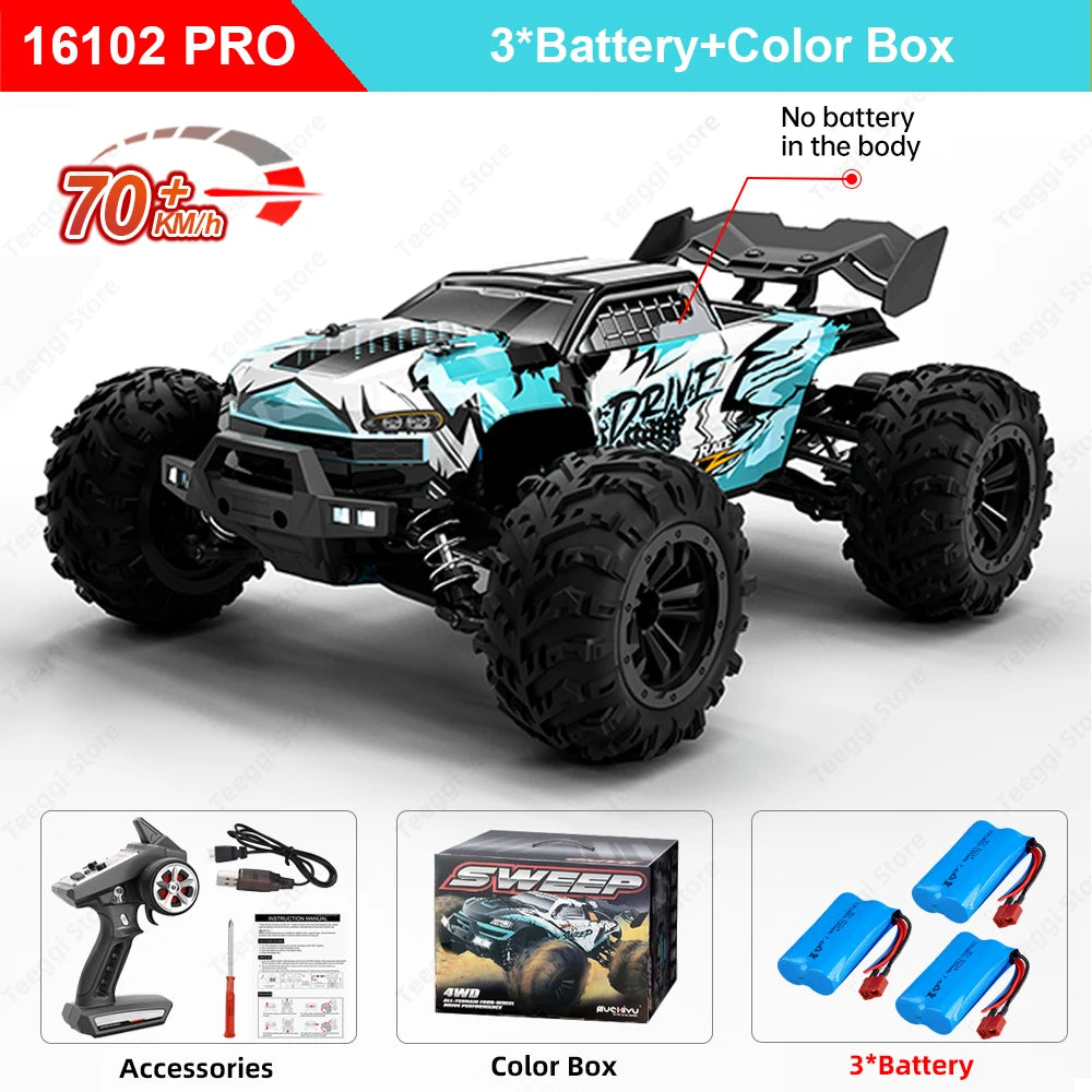 Teeggi 16103 PRO 4WD 70KM/H RC Off-Road Car 1:16 High Speed RC Car With LED Light Drift Monster Truck Toy For Kid Gifts