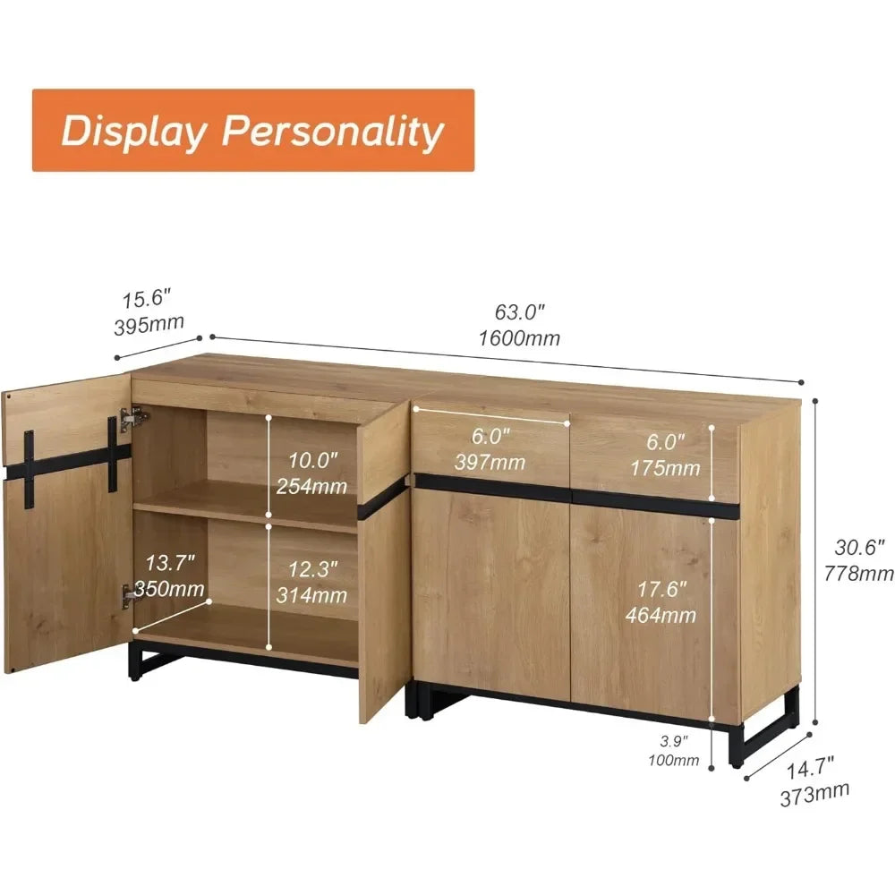 Multifunctional Sideboard Buffet Cabinets,Modern Sideboard with Adjustable Shelf and Metal Base,Coffee Bar Cabinet Storage