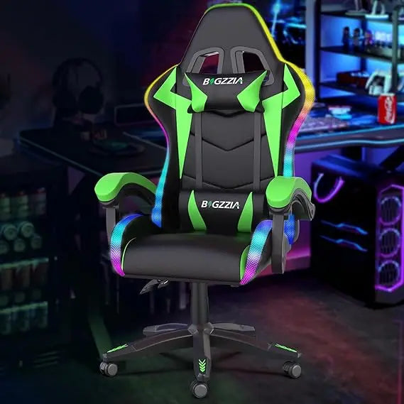 Gaming Chair with RGB LED Lights, High Back Ergonomic Computer Gamer Chair with Headrest and Lumbar Support, Racing Style Recli
