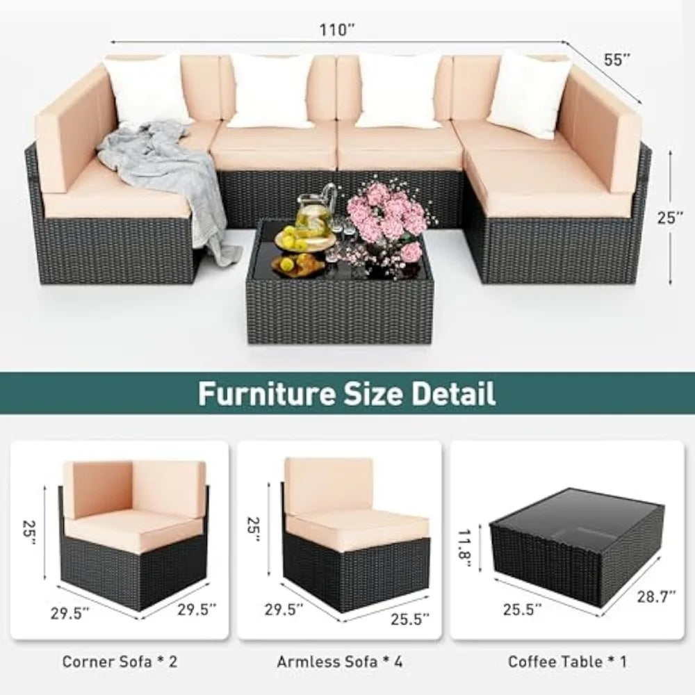 7 Pieces Outdoor Sectional Furniture,Wicker Patio sectional Furniture Sets,All-Weather Rattan Sectional Sofa Conversatio