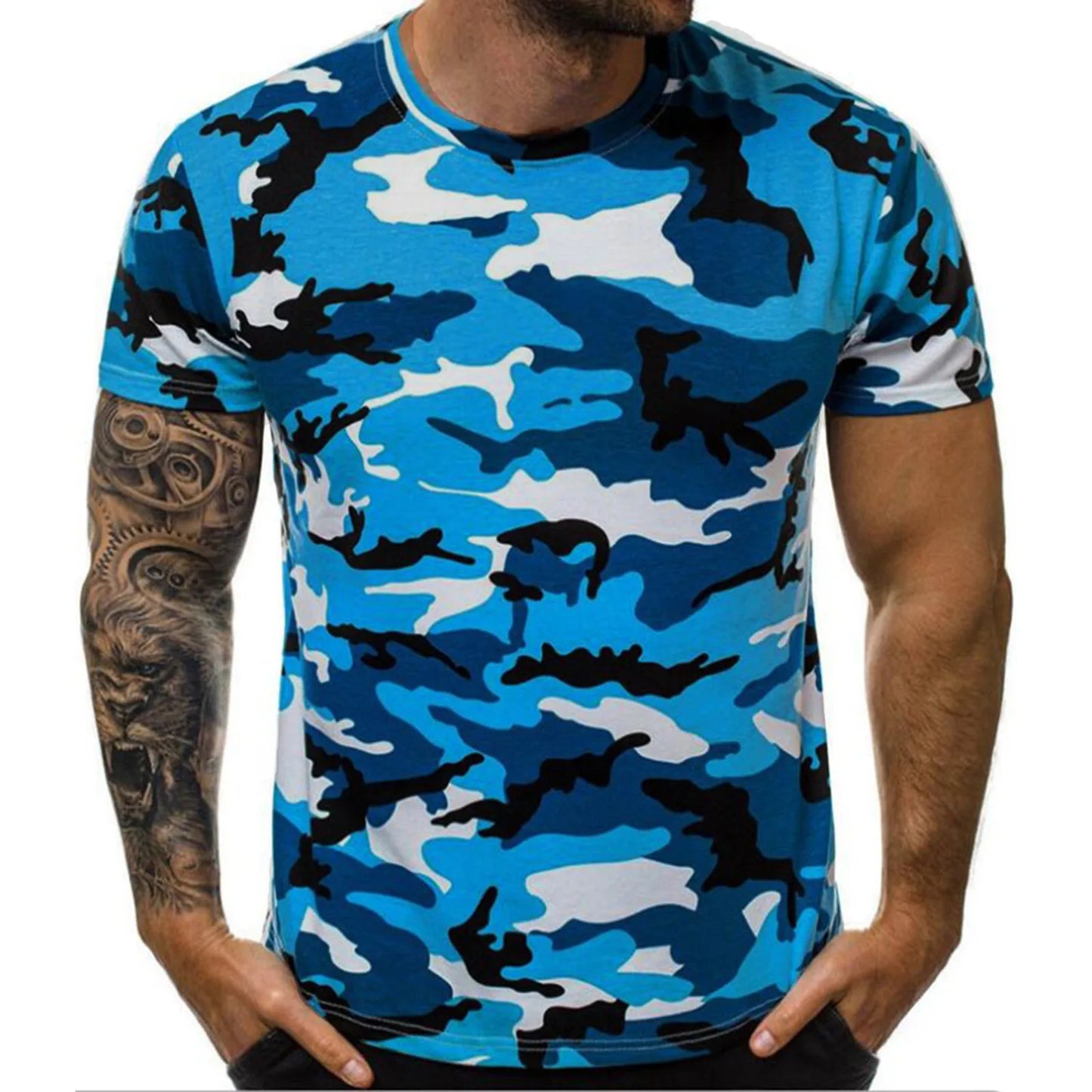 Men'S Casual Summer Round Neck Tight Sexy Camouflage Short Sleeve Top Men'S Sports T-Shirt Chemise Homme Ropa Hombre T-Shirt Men