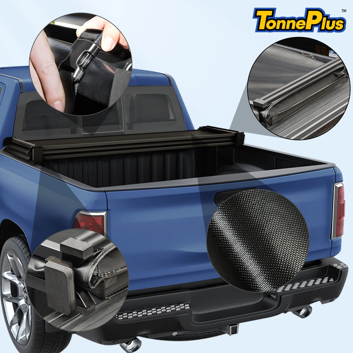 TonnePlus Soft Tri-Fold Tonneau Cover Truck Bed Covers for 1993-2004 Ranger with Flareside/Splash 6' Bed w/ Lamp | 6' (72") Bed